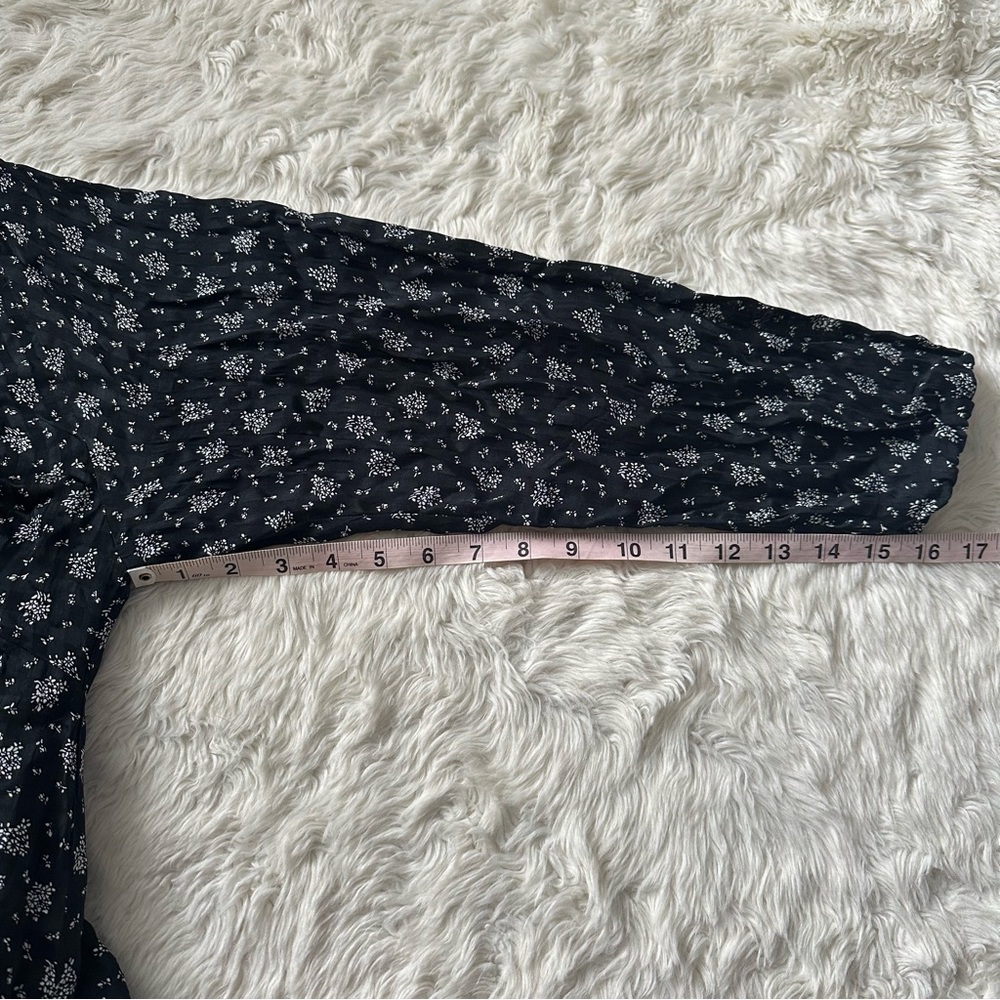 Madewell Dress Ruched Midi V-neck Long Sleeve Floral True Black 2 - Picture 14 of 14
